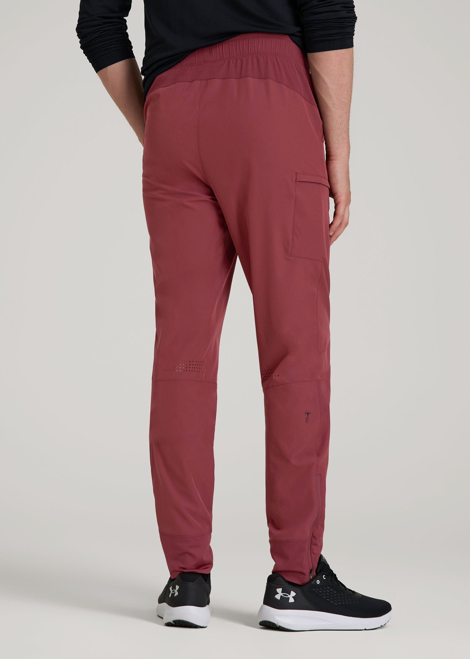 American Tall Men Featherweight Perforated Training Joggers for Tall Men in Oxblood Red