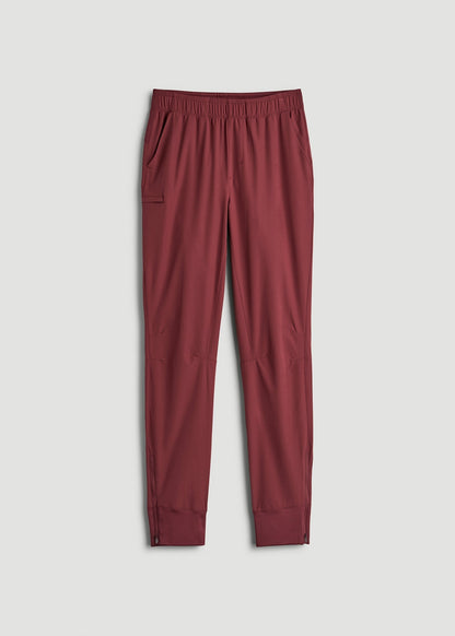 American Tall Men Featherweight Perforated Training Joggers for Tall Men in Oxblood Red