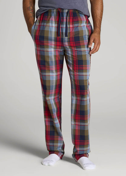 American Tall Men Woven Pajama Pants for Tall Men in Blue & Green Plaid
