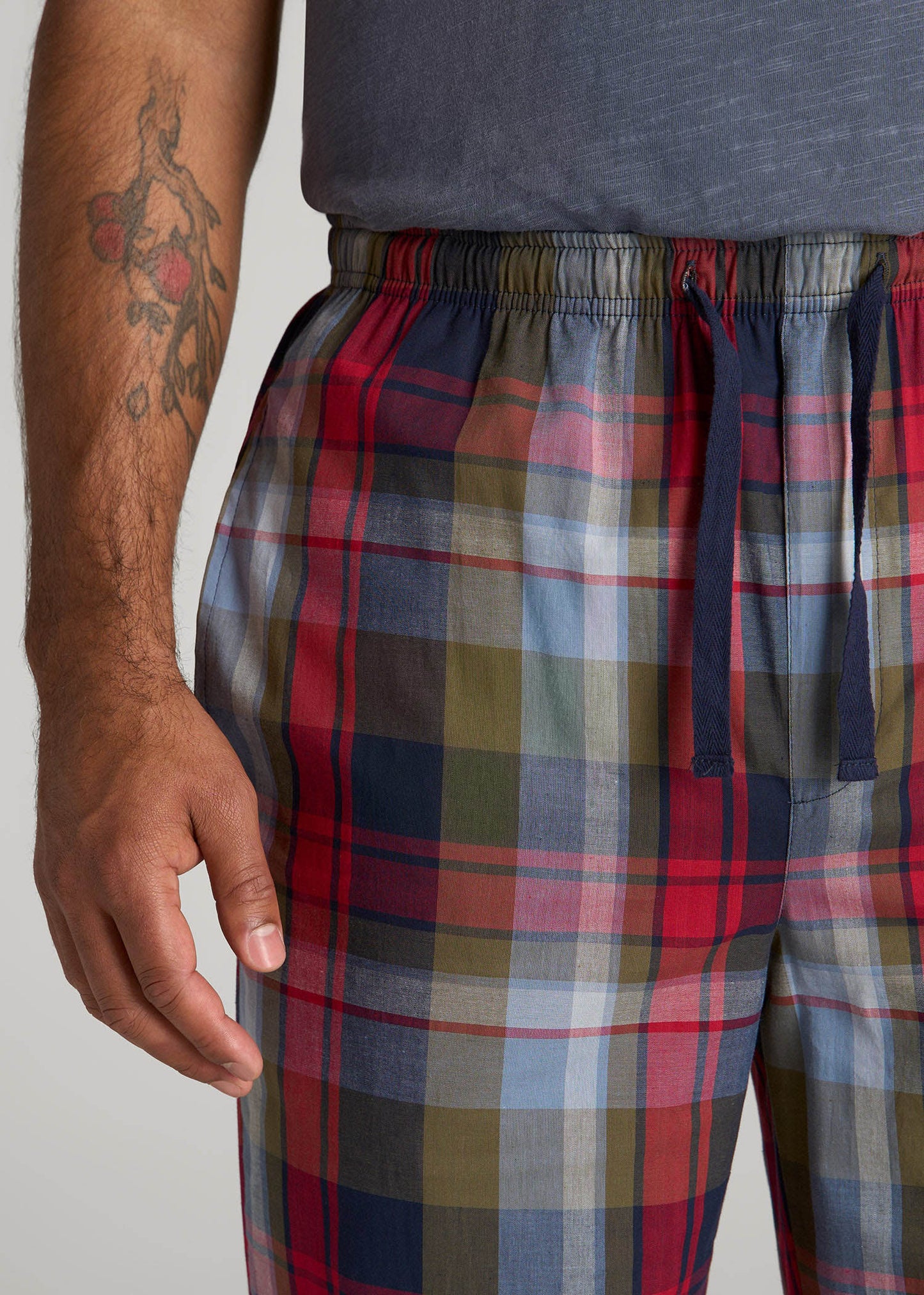 American Tall Men Woven Pajama Pants for Tall Men in Blue & Green Plaid