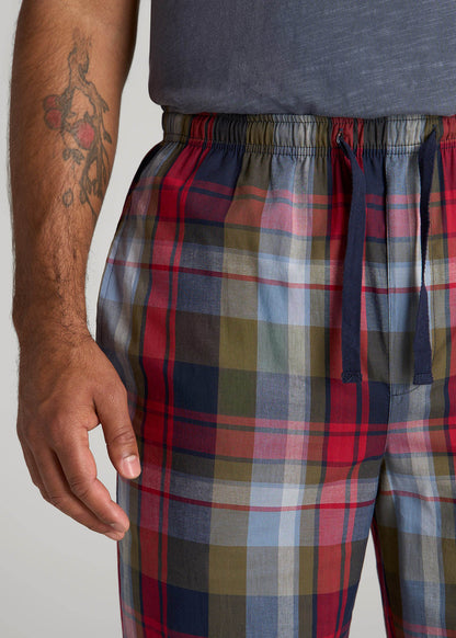American Tall Men Woven Pajama Pants for Tall Men in Blue & Green Plaid