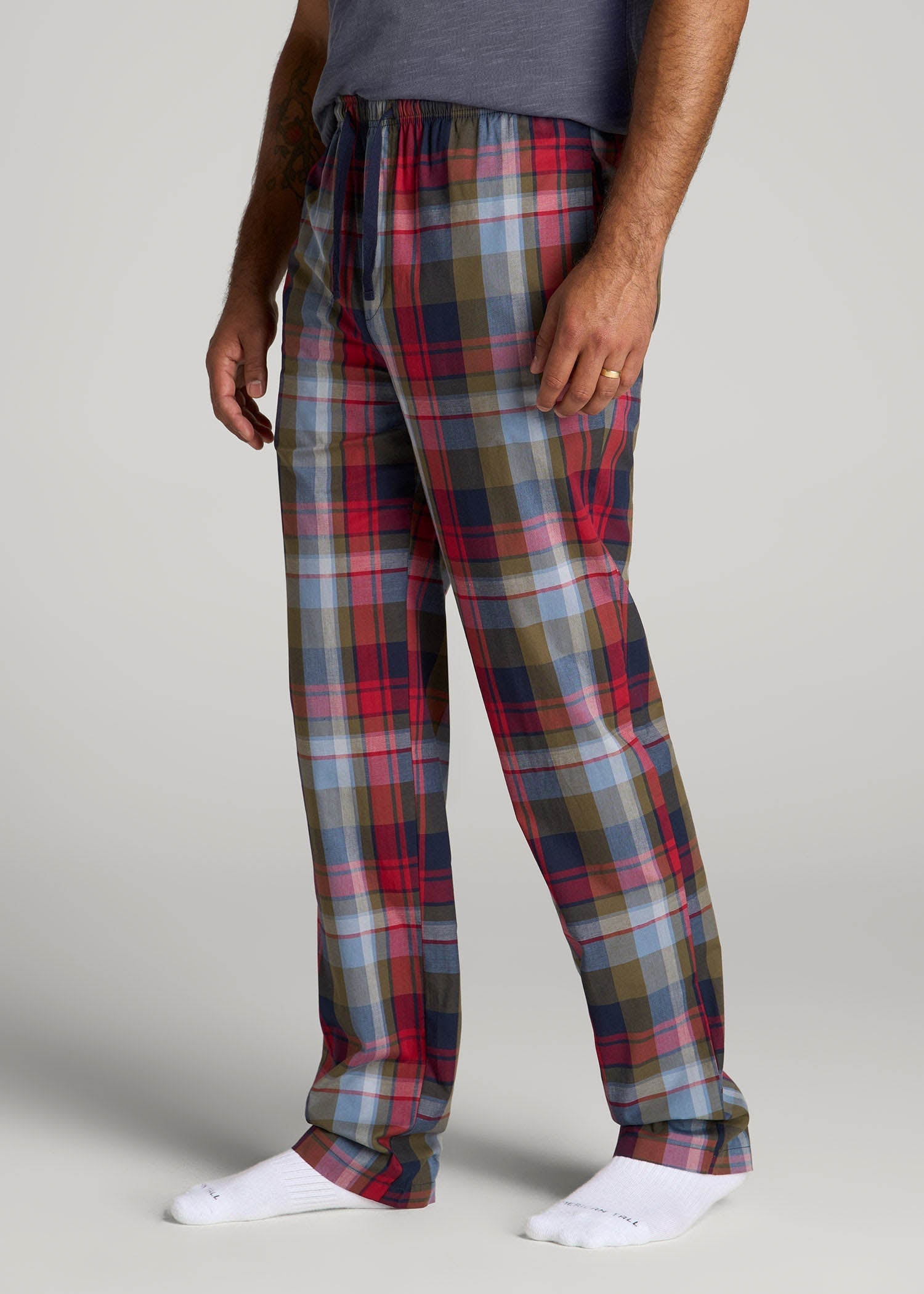 American Tall Men Woven Pajama Pants for Tall Men in Blue & Green Plaid