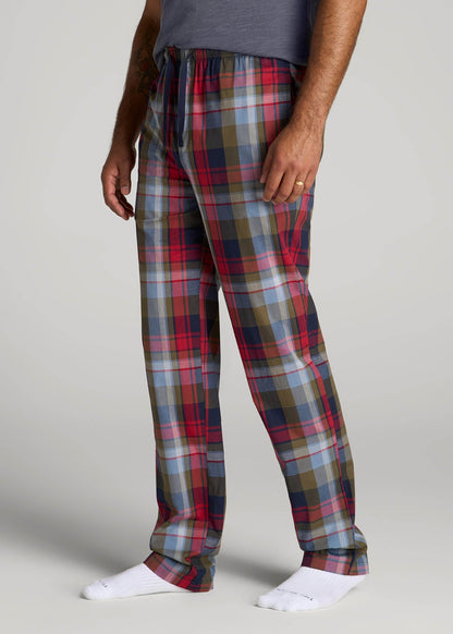 American Tall Men Woven Pajama Pants for Tall Men in Blue & Green Plaid