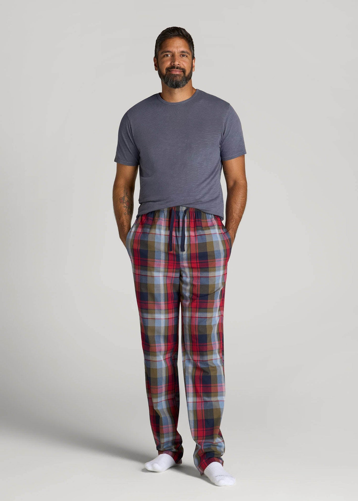 American Tall Men Woven Pajama Pants for Tall Men in Blue & Green Plaid