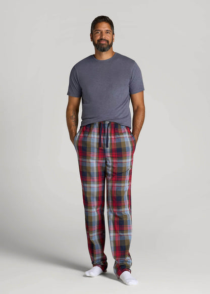 American Tall Men Woven Pajama Pants for Tall Men in Blue & Green Plaid