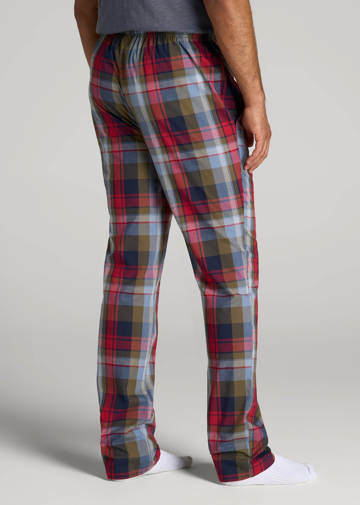 American Tall Men Woven Pajama Pants for Tall Men in Blue & Green Plaid