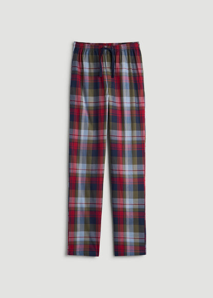 American Tall Men Woven Pajama Pants for Tall Men in Blue & Green Plaid