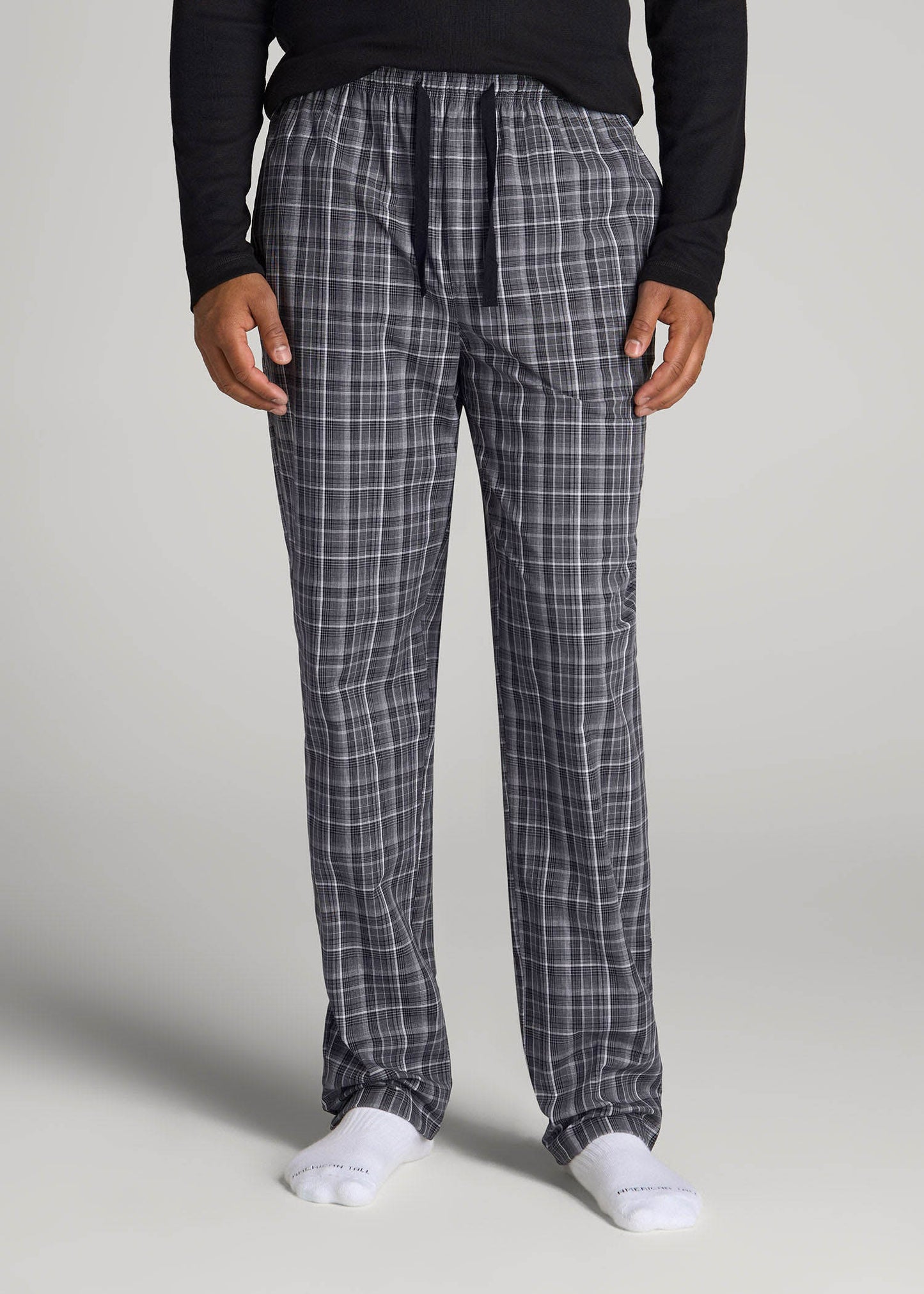 American Tall Men Woven Pajama Pants for Tall Men in Black & Grey Plaid