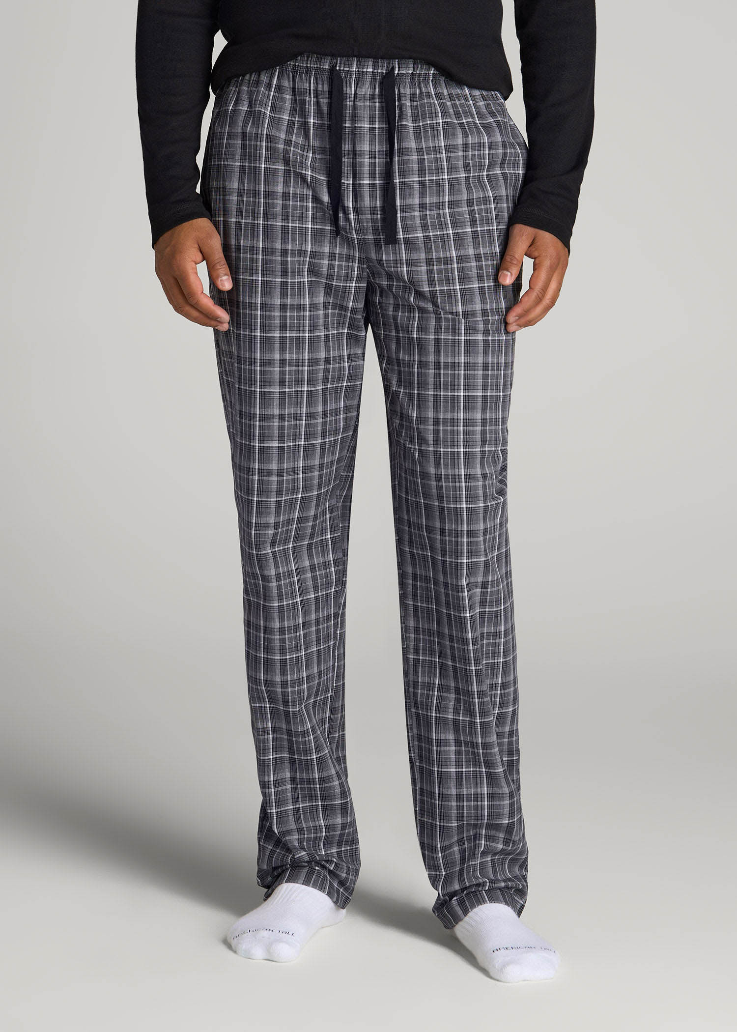 American Tall Men Woven Pajama Pants for Tall Men in Black & Grey Plaid