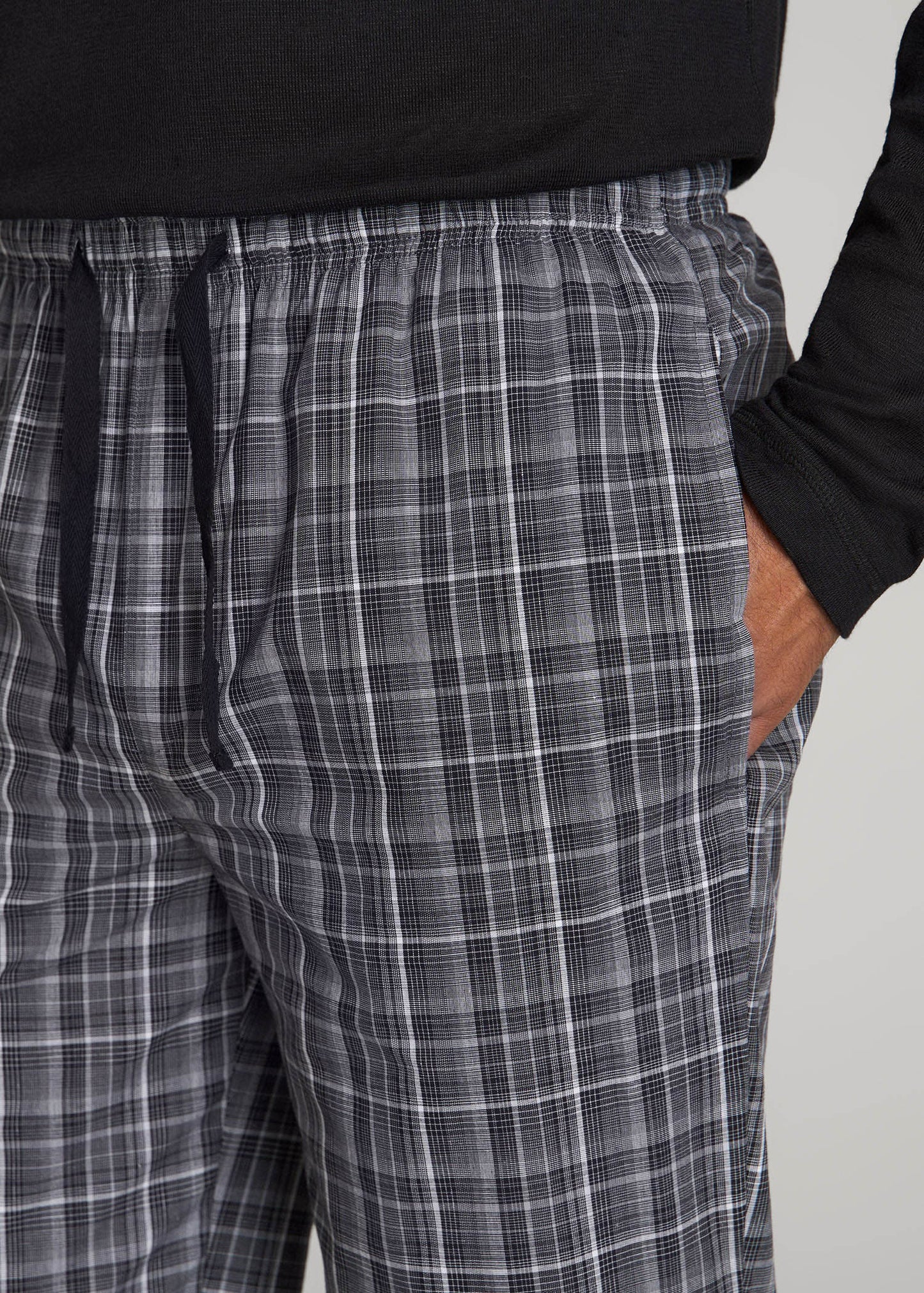 American Tall Men Woven Pajama Pants for Tall Men in Black & Grey Plaid