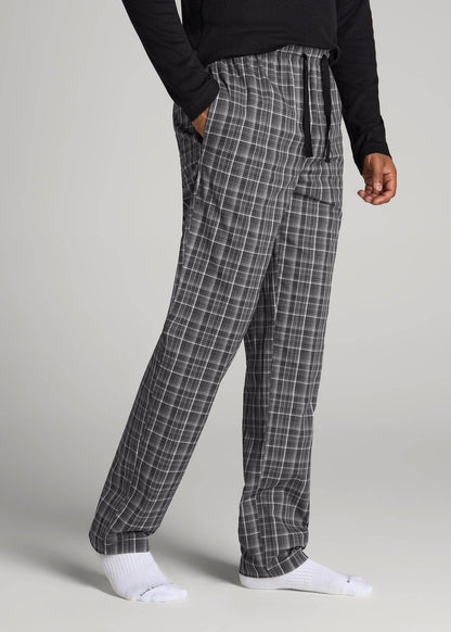American Tall Men Woven Pajama Pants for Tall Men in Black & Grey Plaid