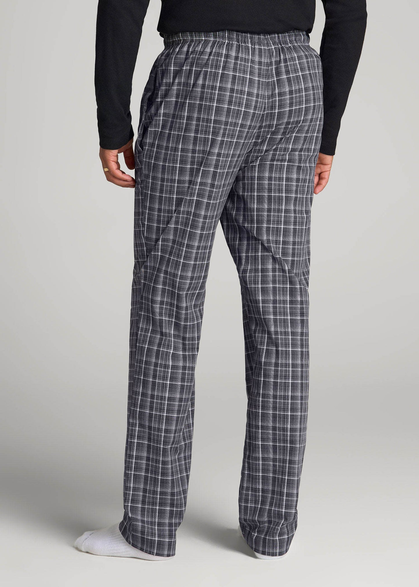 American Tall Men Woven Pajama Pants for Tall Men in Black & Grey Plaid