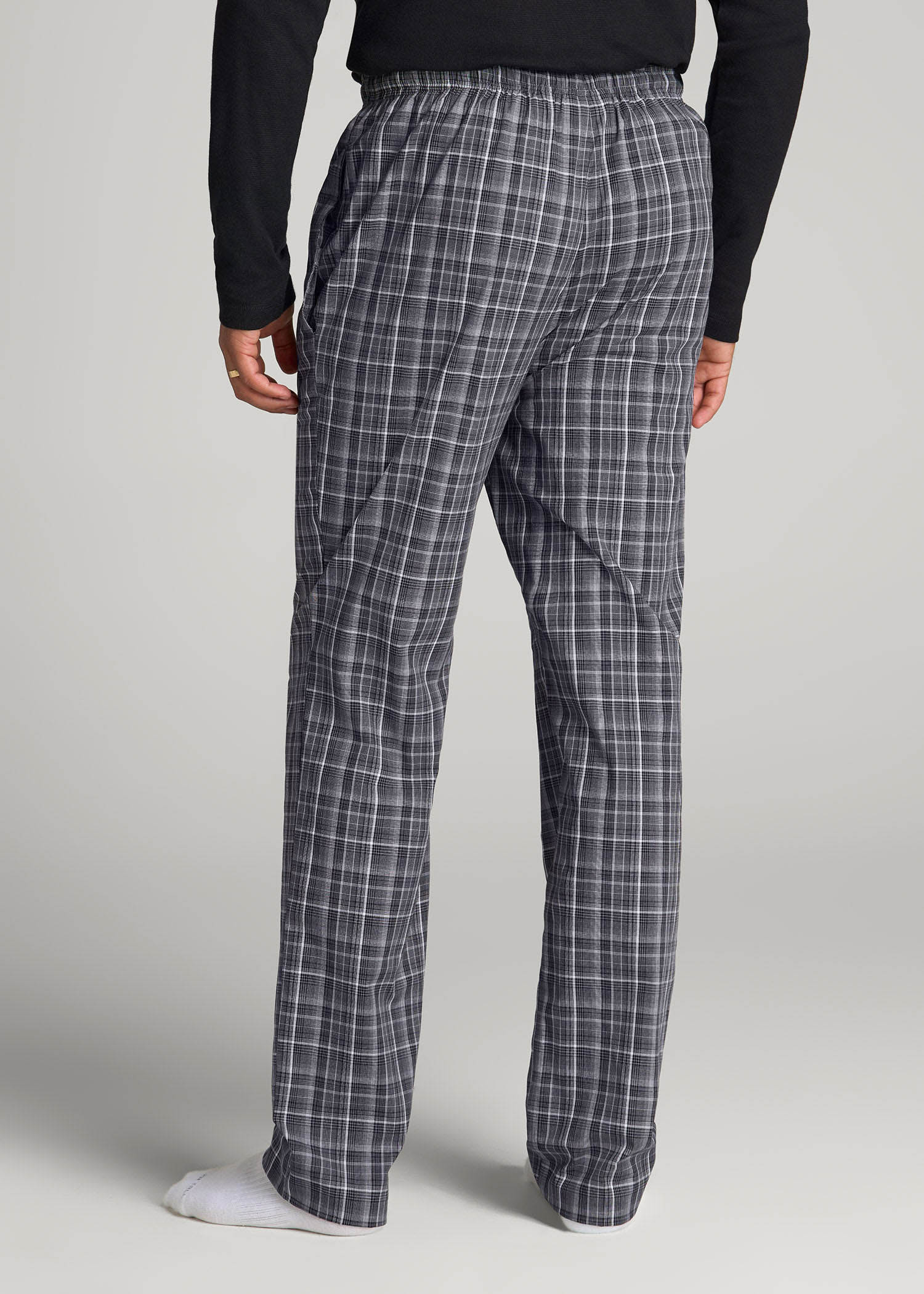 American Tall Men Woven Pajama Pants for Tall Men in Black & Grey Plaid