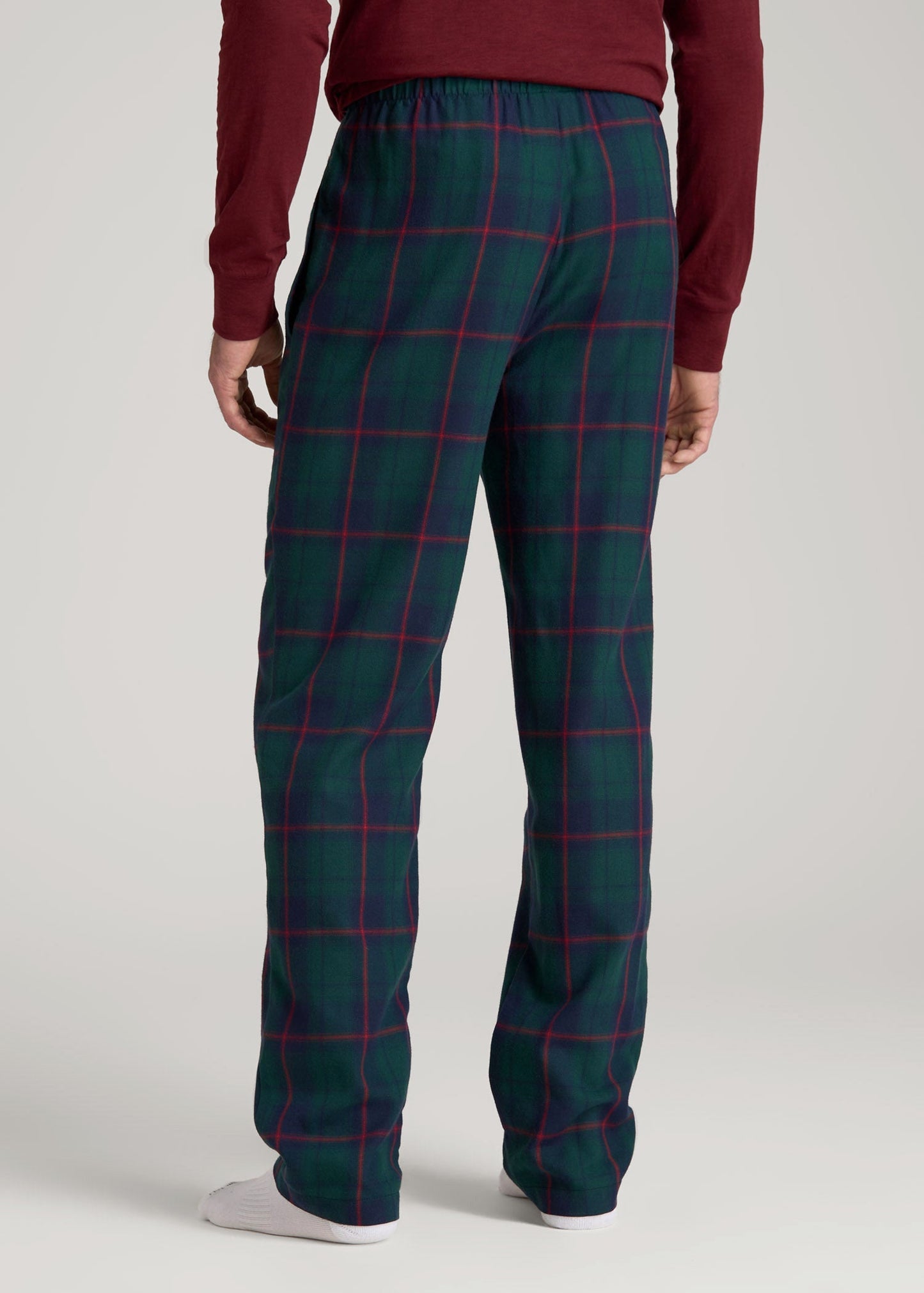 American Tall Men Plaid Pajama Pants for Tall Men in Green and Red Tartan