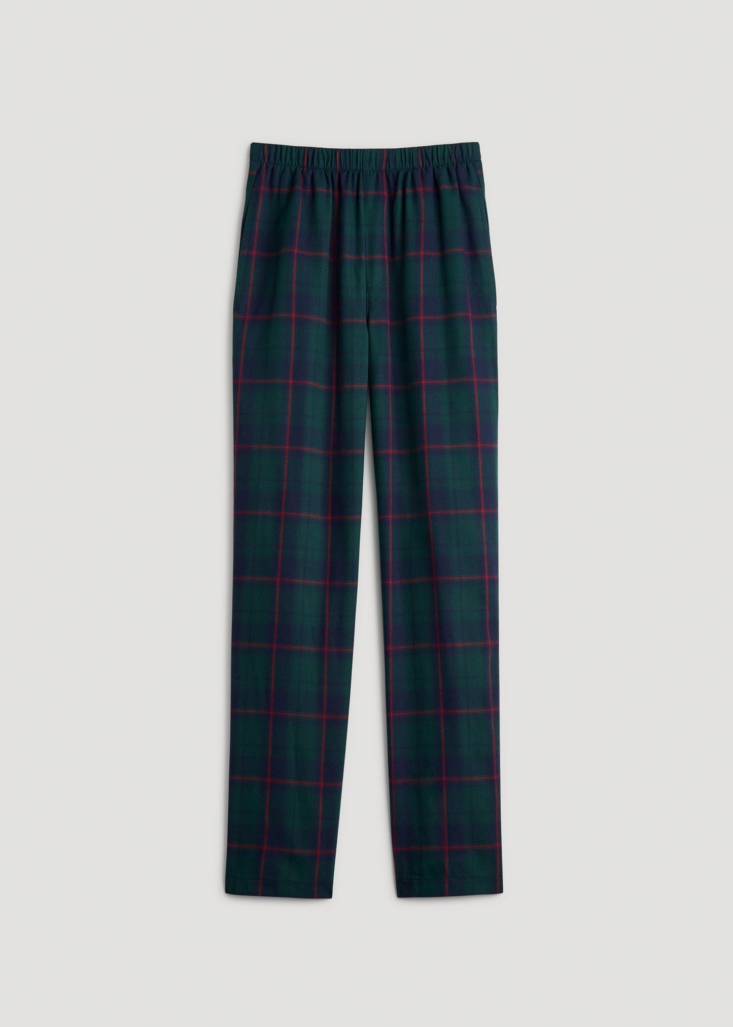 American Tall Men Plaid Pajama Pants for Tall Men in Green and Red Tartan