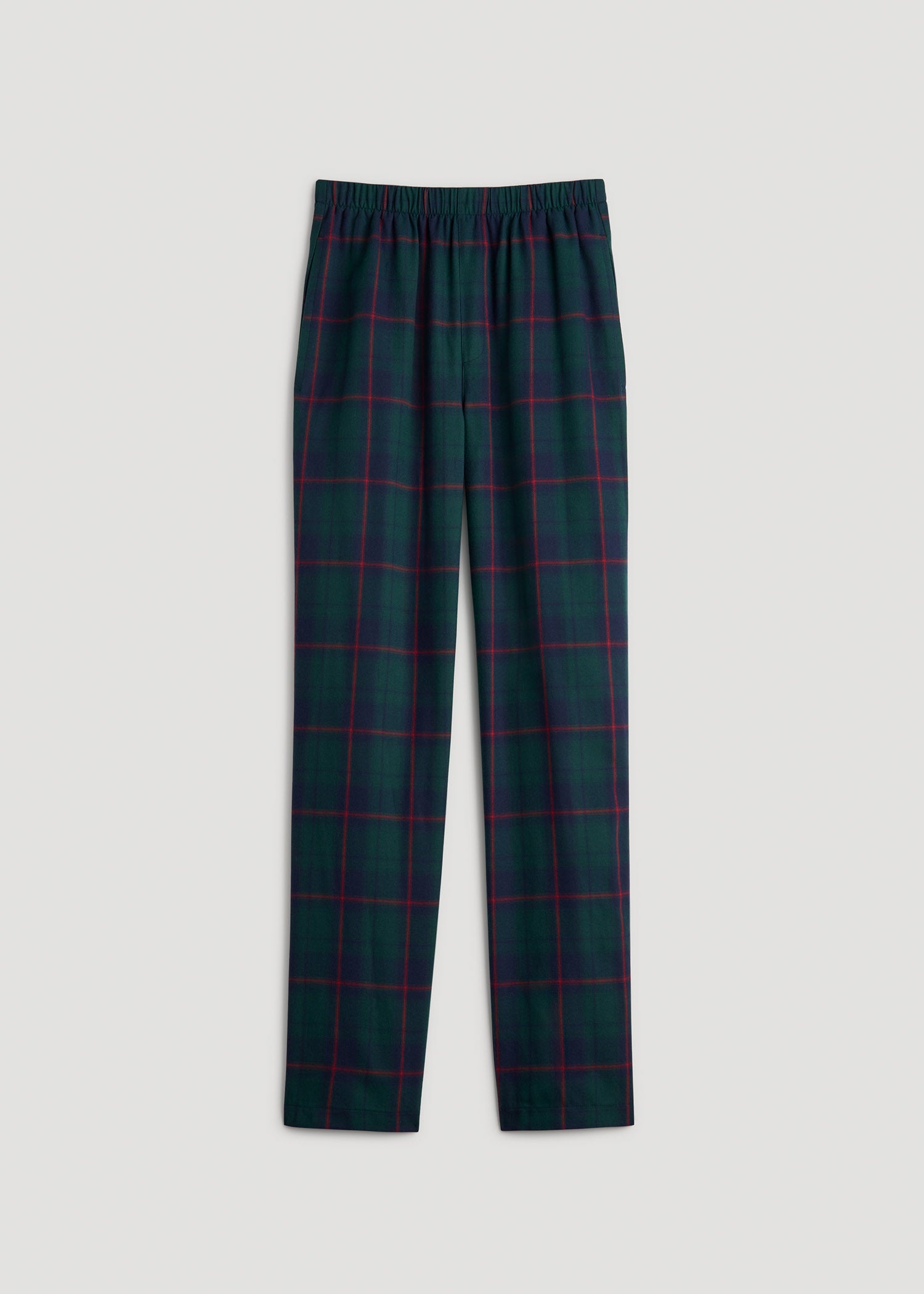American Tall Men Plaid Pajama Pants for Tall Men in Green and Red Tartan