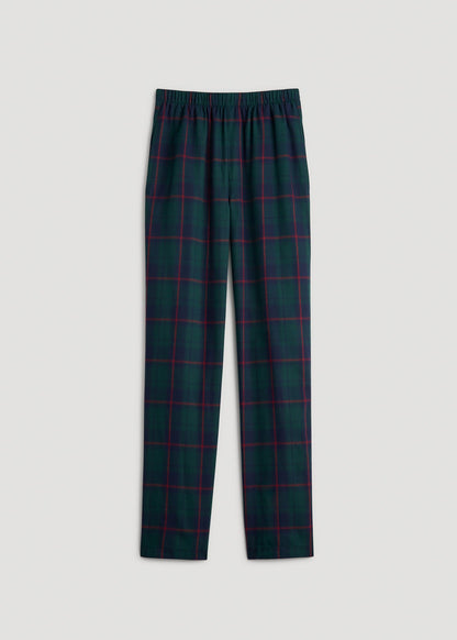 American Tall Men Plaid Pajama Pants for Tall Men in Green and Red Tartan