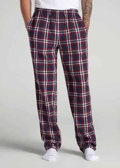 American Tall Men Plaid Pajama Pants for Tall Men in Navy & Red Tartan