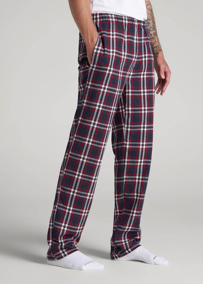 American Tall Men Plaid Pajama Pants for Tall Men in Navy & Red Tartan