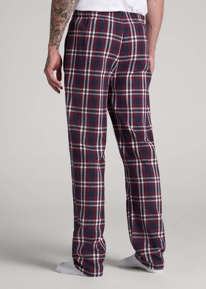American Tall Men Plaid Pajama Pants for Tall Men in Navy & Red Tartan