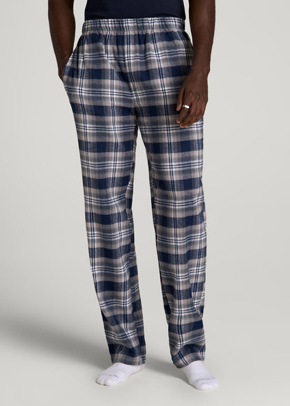 American Tall Men Plaid Pajama Pants for Tall Men in Navy and Grey Plaid