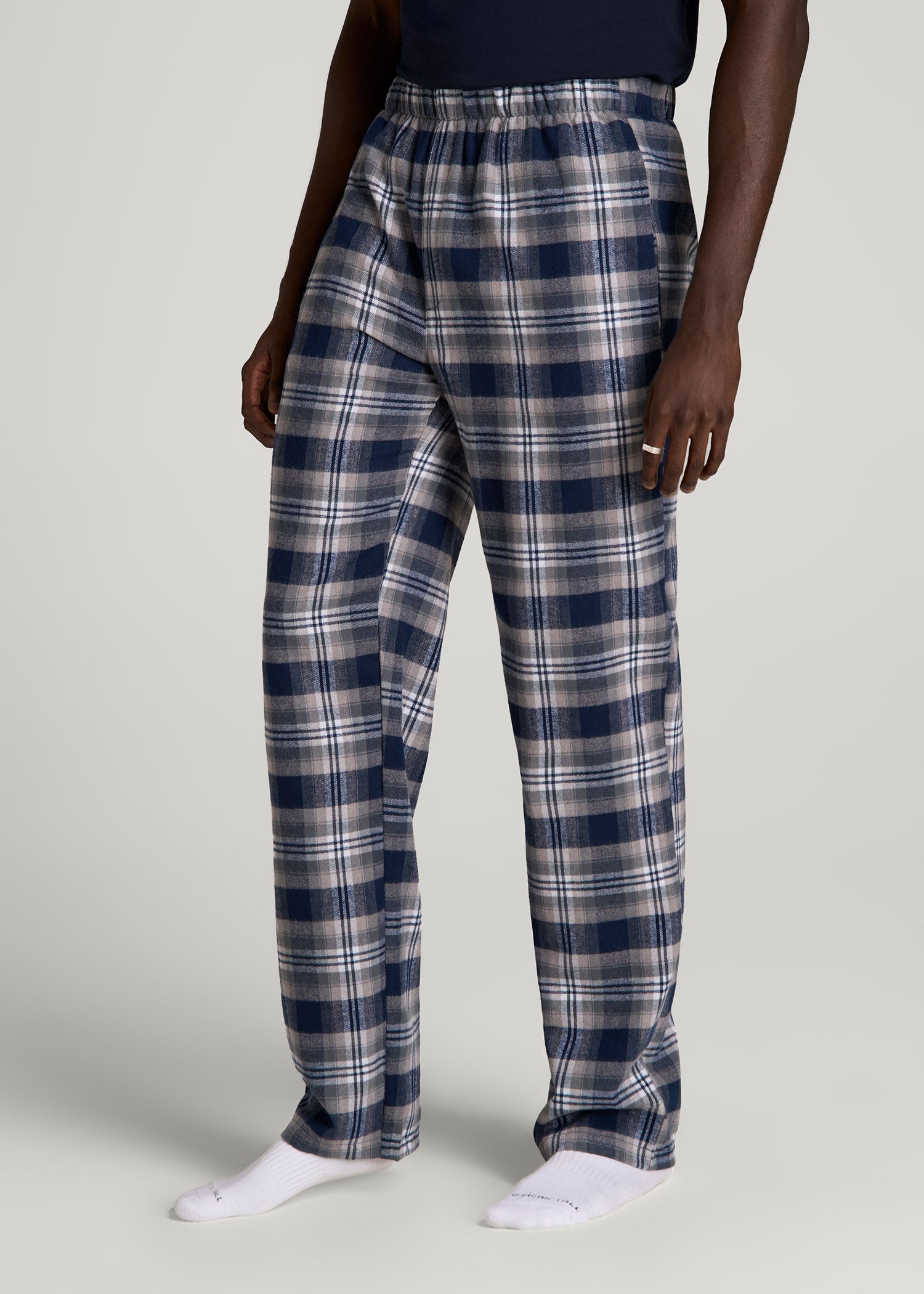 American Tall Men Plaid Pajama Pants for Tall Men in Navy and Grey Plaid