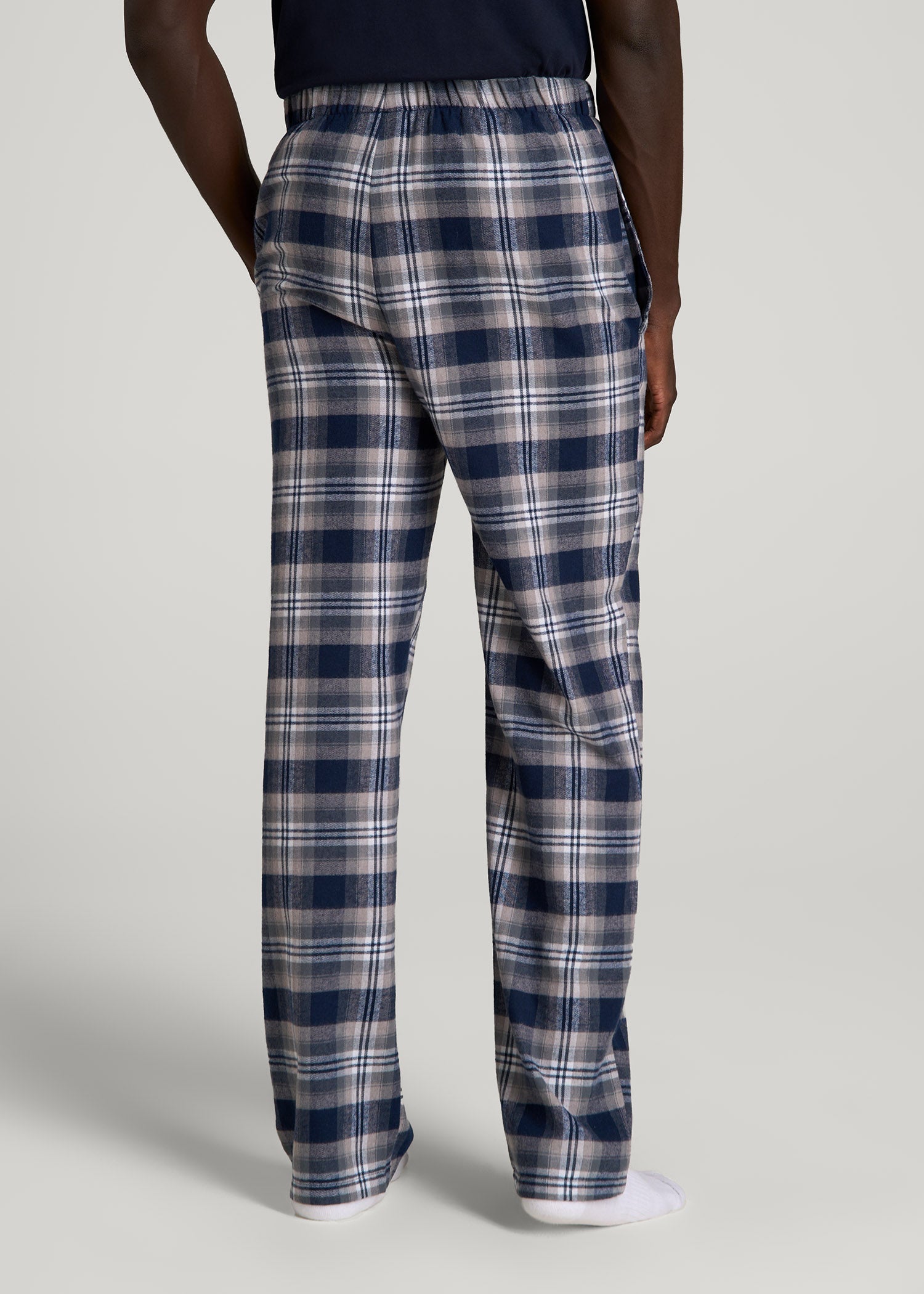American Tall Men Plaid Pajama Pants for Tall Men in Navy and Grey Plaid