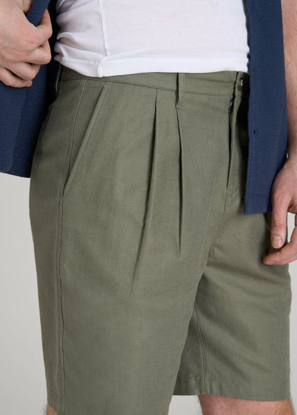 American Tall Men Stretch Cotton Linen Blend Shorts for Tall Men in Olive