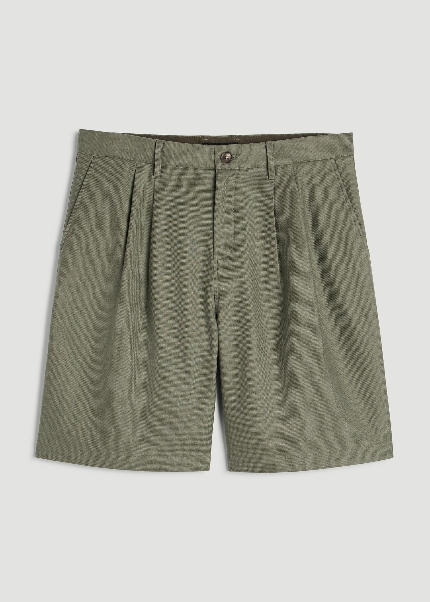 American Tall Men Stretch Cotton Linen Blend Shorts for Tall Men in Olive