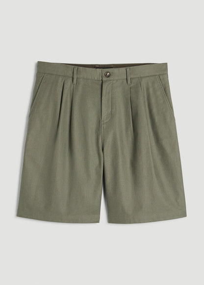 American Tall Men Stretch Cotton Linen Blend Shorts for Tall Men in Olive