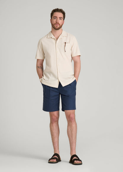 American Tall Men Stretch Cotton Linen Blend Shorts for Tall Men in Navy Blue