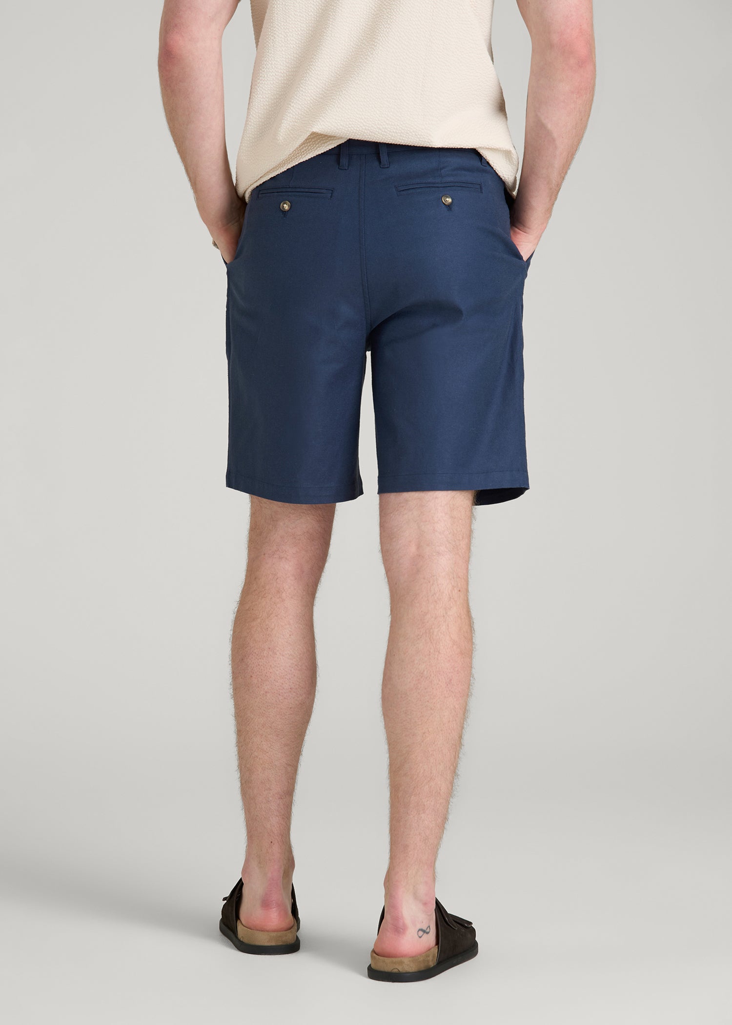 American Tall Men Stretch Cotton Linen Blend Shorts for Tall Men in Navy Blue