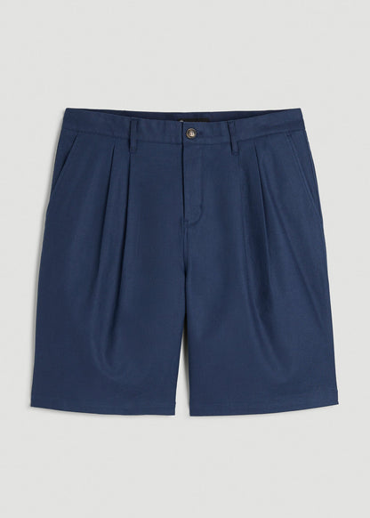 American Tall Men Stretch Cotton Linen Blend Shorts for Tall Men in Navy Blue