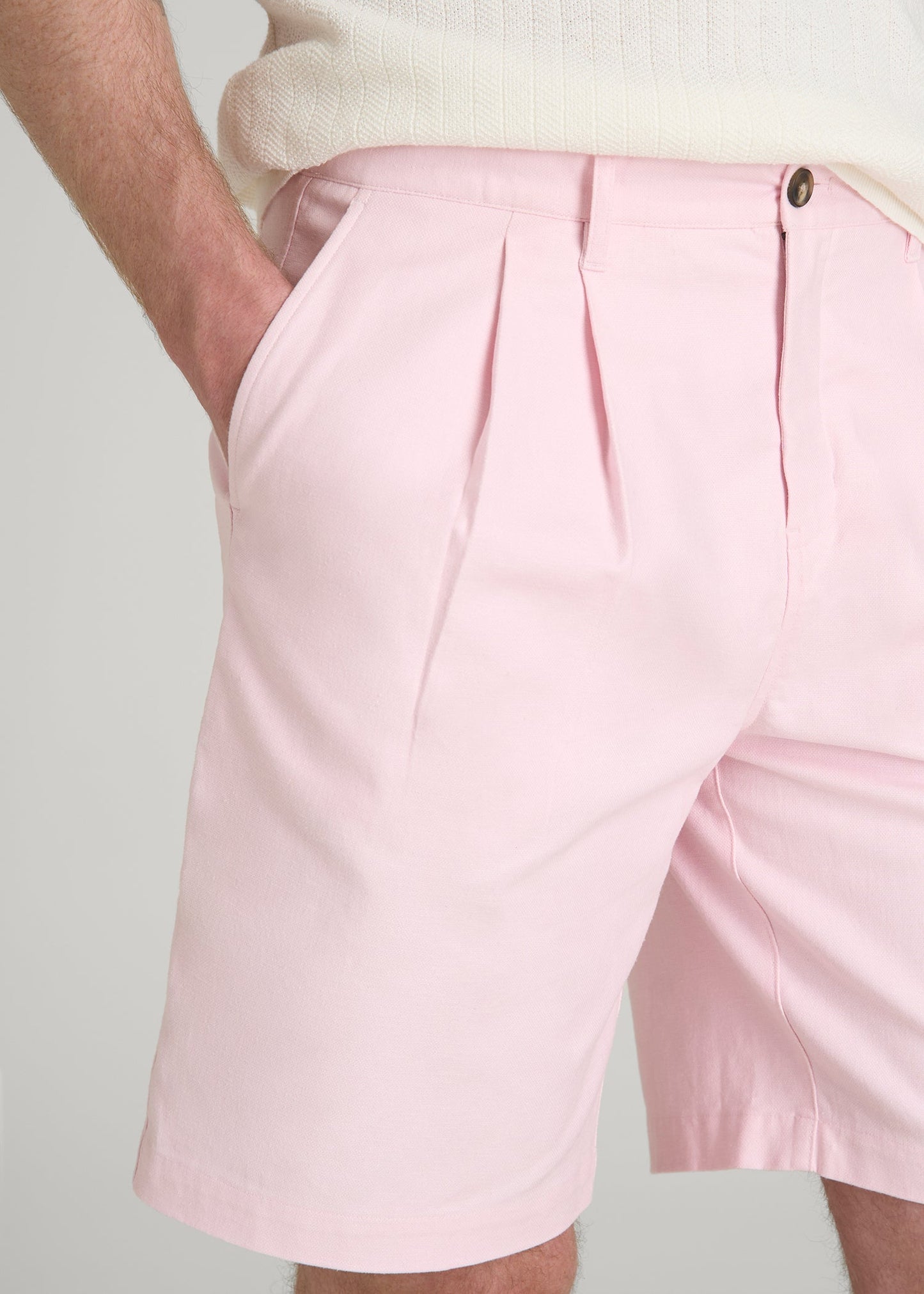American Tall Men Stretch Cotton Linen Blend Shorts for Tall Men in Barely Pink