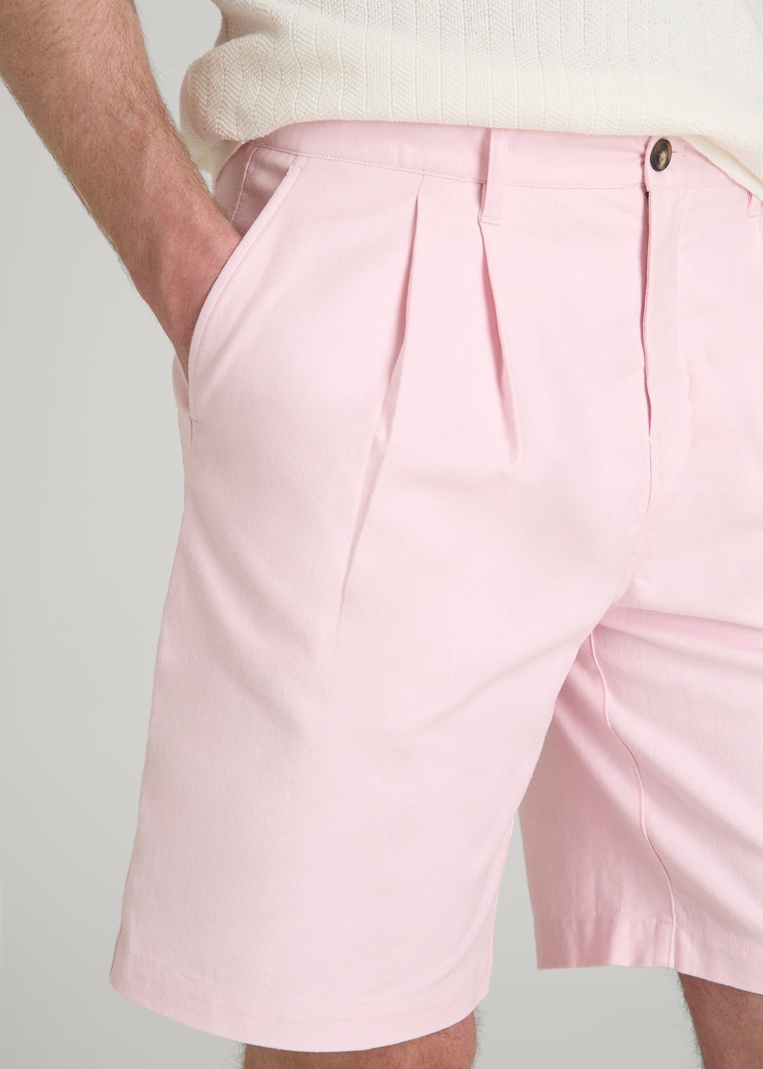 American Tall Men Stretch Cotton Linen Blend Shorts for Tall Men in Barely Pink