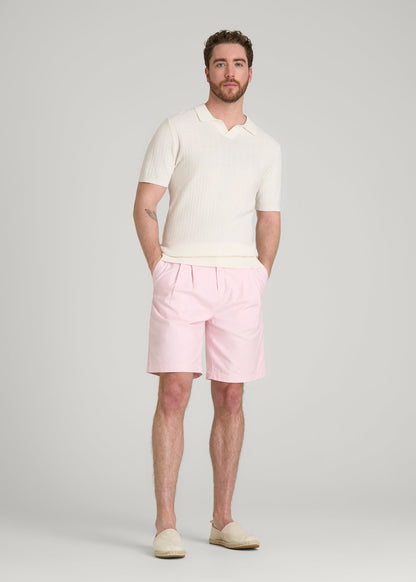American Tall Men Stretch Cotton Linen Blend Shorts for Tall Men in Barely Pink
