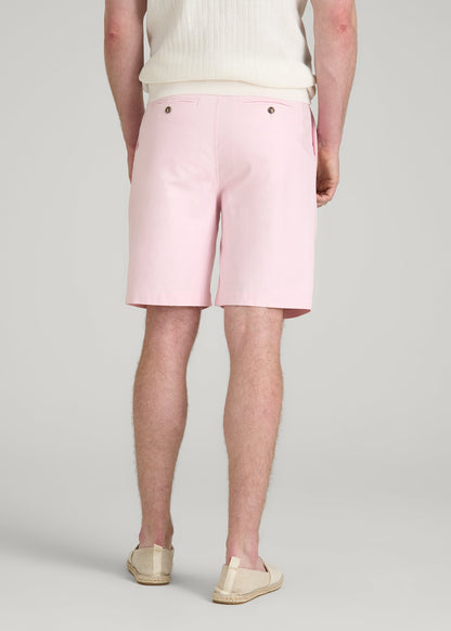 American Tall Men Stretch Cotton Linen Blend Shorts for Tall Men in Barely Pink