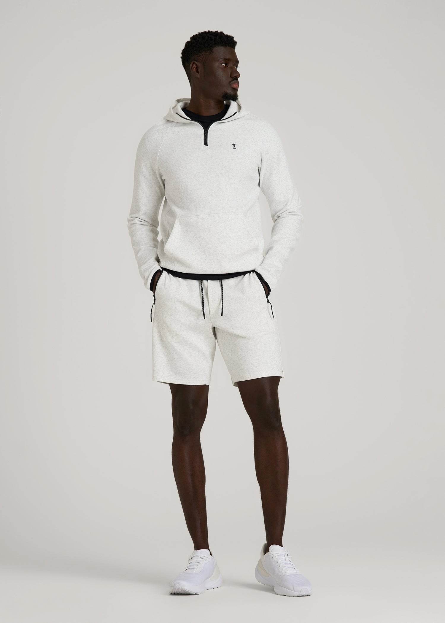 American Tall Men Tech Motion Fleece Shorts for Tall Men in Heather Frost