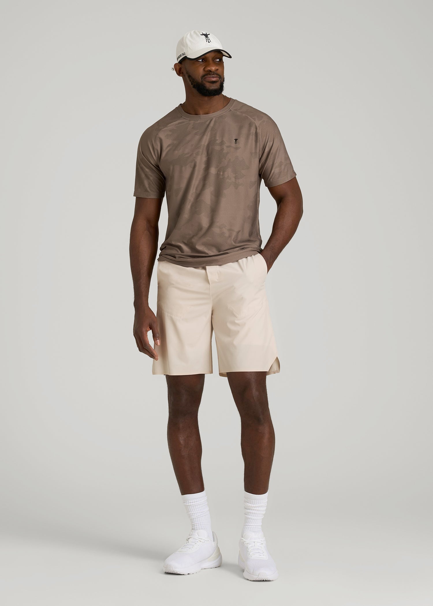 American Tall Men 2-in-1 Featherweight Running Short for Tall Men in Light Stone