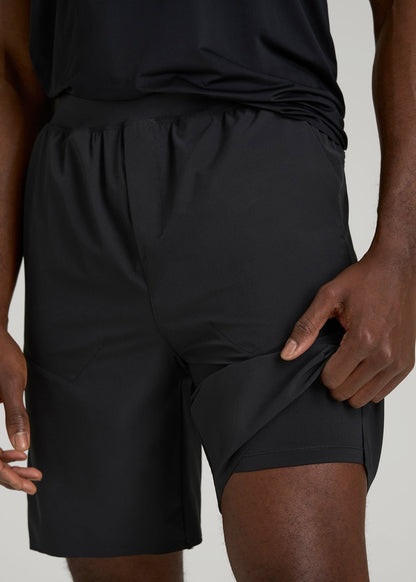 American Tall Men 2-in-1 Featherweight Running Short for Tall Men in Black