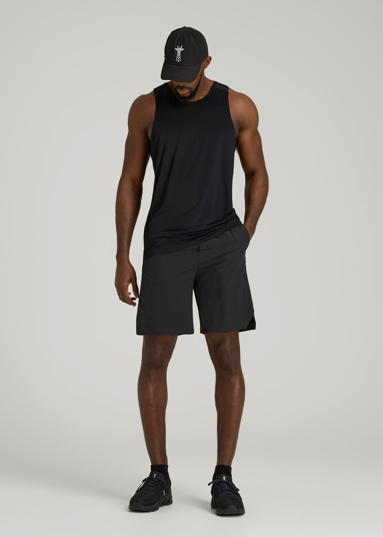 American Tall Men 2-in-1 Featherweight Running Short for Tall Men in Black