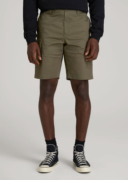 American Tall Men Stretch Twill Cargo Shorts for Tall Men in Dark Moss Green