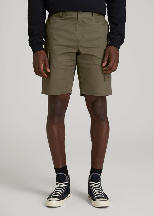 American Tall Men Stretch Twill Cargo Shorts for Tall Men in Dark Moss Green