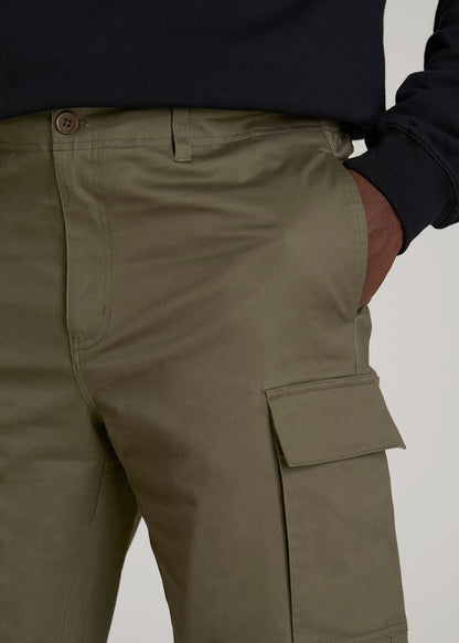 American Tall Men Stretch Twill Cargo Shorts for Tall Men in Dark Moss Green