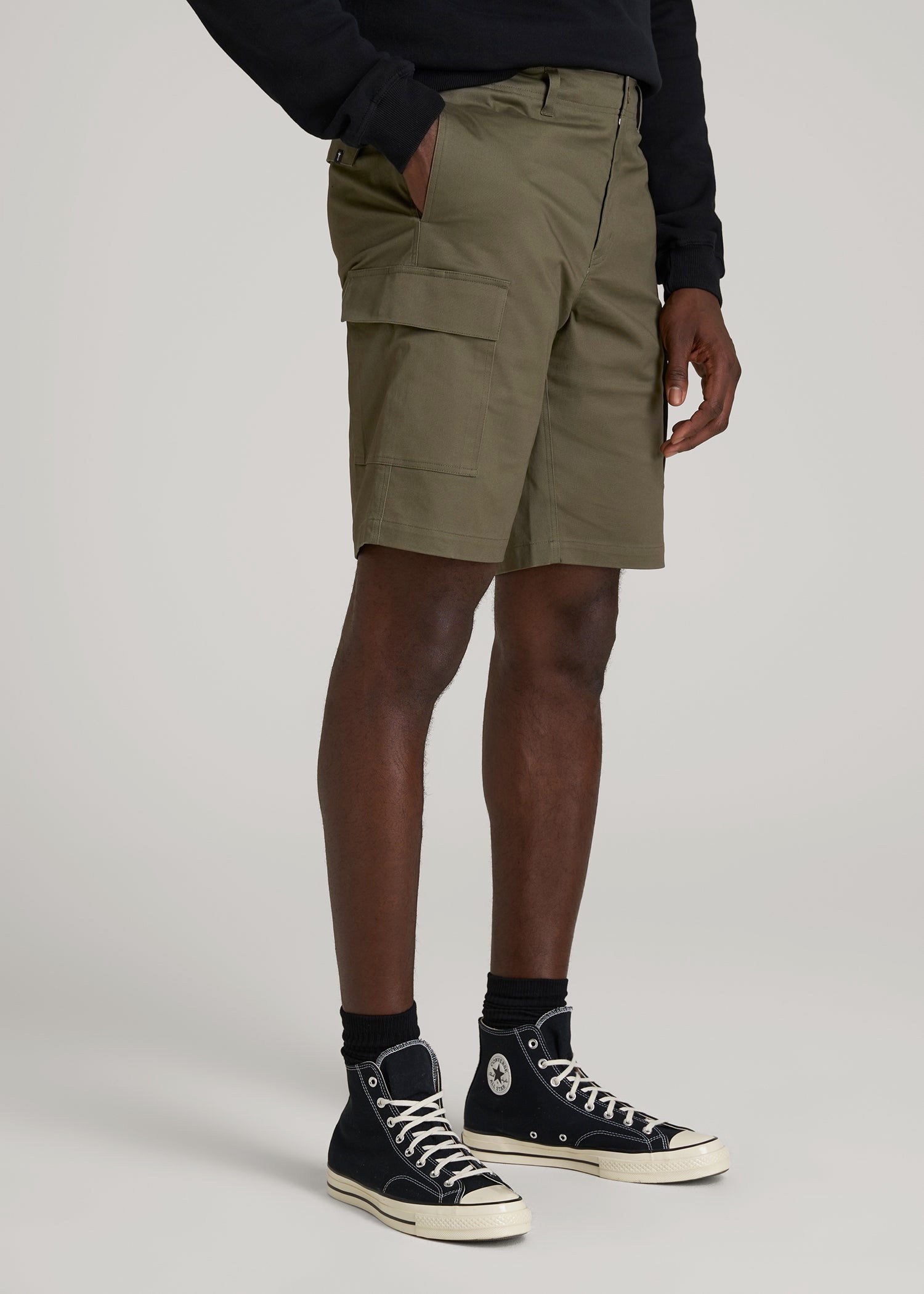 American Tall Men Stretch Twill Cargo Shorts for Tall Men in Dark Moss Green
