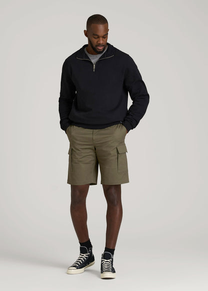 American Tall Men Stretch Twill Cargo Shorts for Tall Men in Dark Moss Green