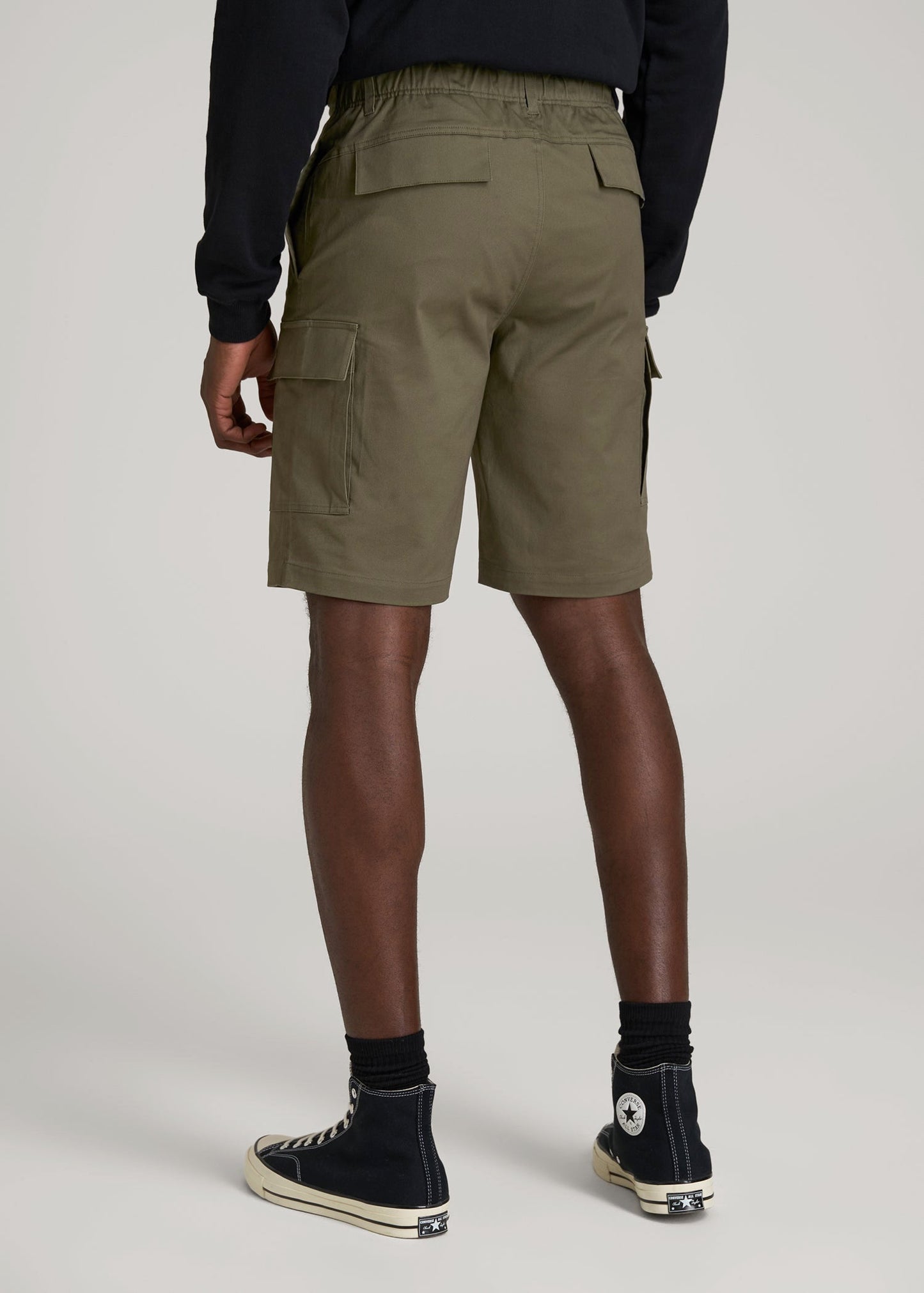 American Tall Men Stretch Twill Cargo Shorts for Tall Men in Dark Moss Green