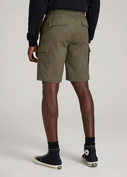 American Tall Men Stretch Twill Cargo Shorts for Tall Men in Dark Moss Green