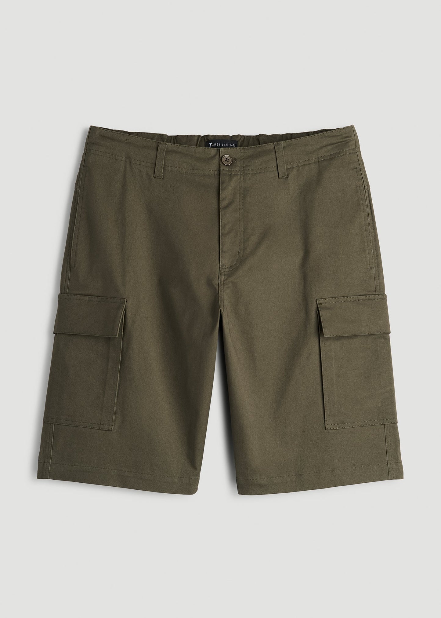 American Tall Men Stretch Twill Cargo Shorts for Tall Men in Dark Moss Green