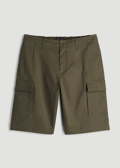 American Tall Men Stretch Twill Cargo Shorts for Tall Men in Dark Moss Green